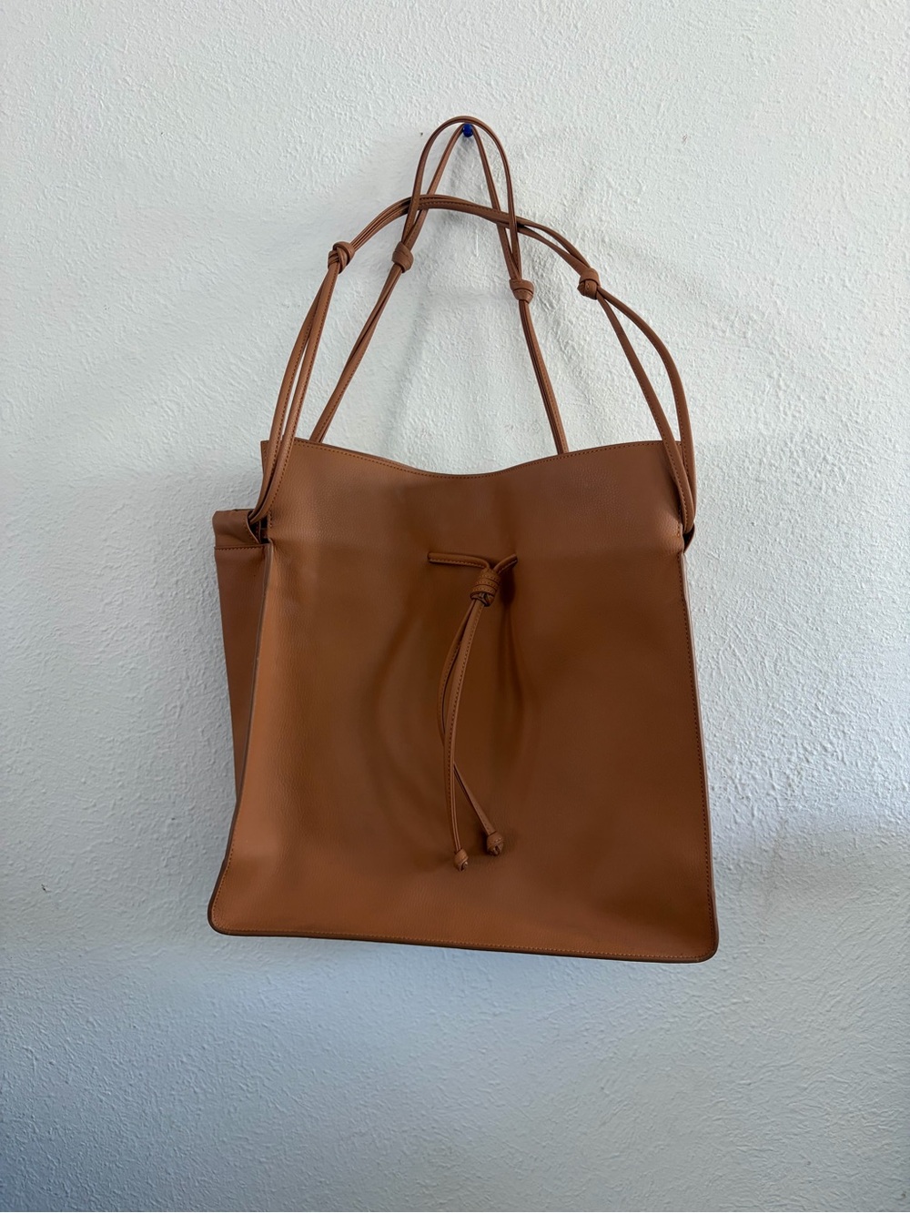 Women's Tan Drawstring Shoulder Tote Bag